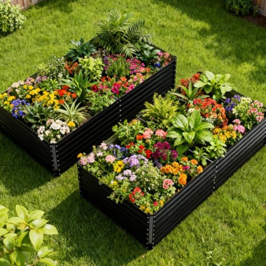 Raised Garden Bed - Outdoor vegetable gardening: galvanized corrugated steel