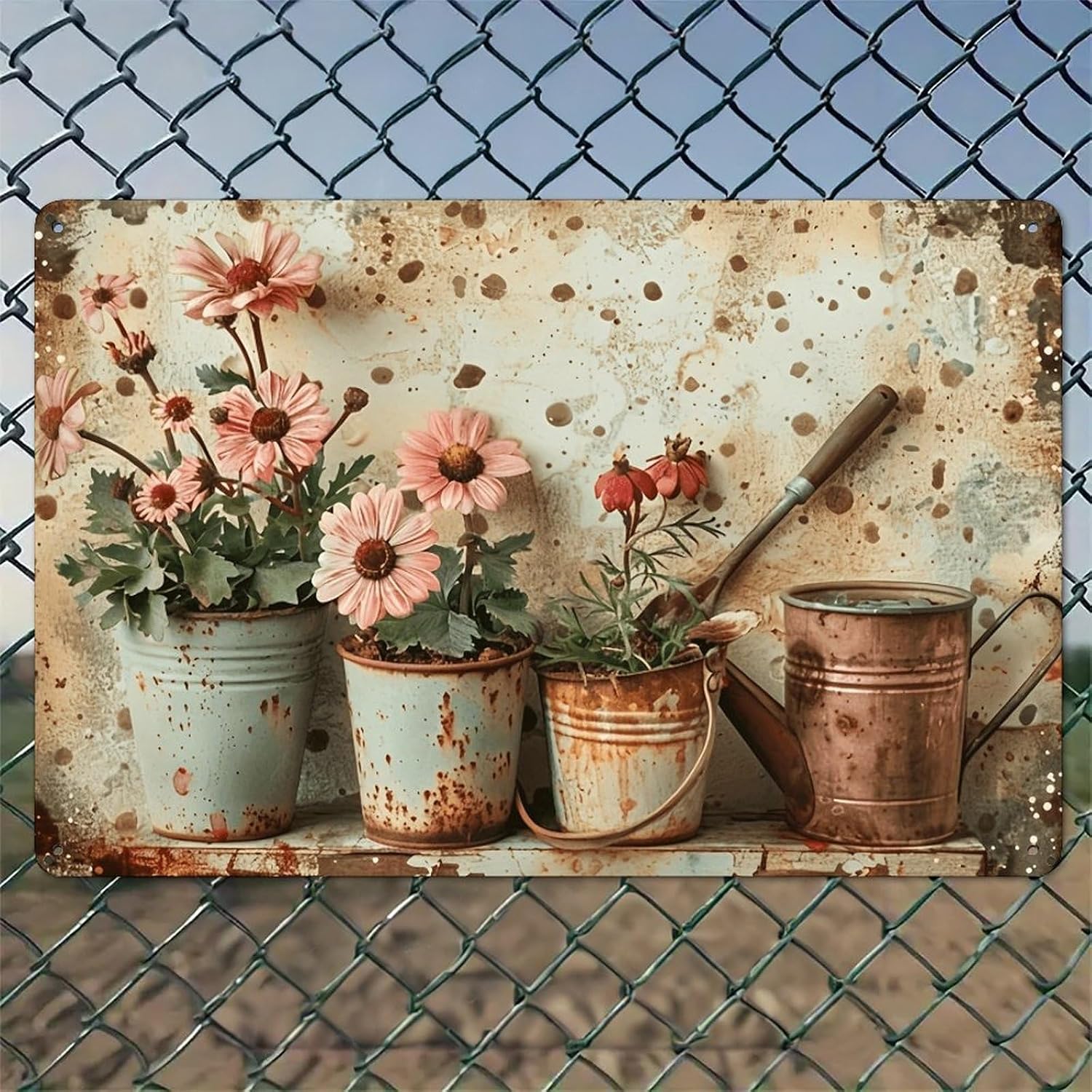 Rusty Buckets Holding Pink Flo - Watering Can review and price